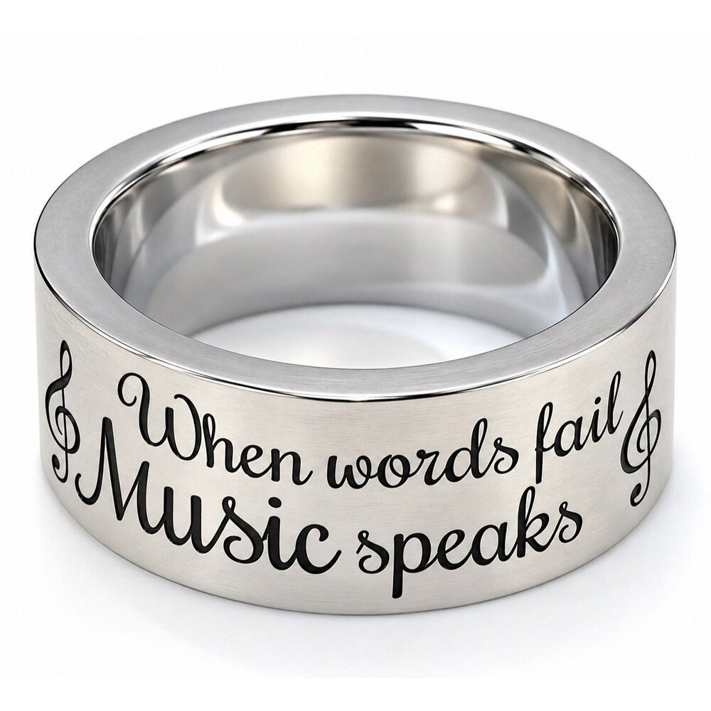 "When Words Fail Music Speaks" Ring Stainless Steel Band Musician Gift 9mm